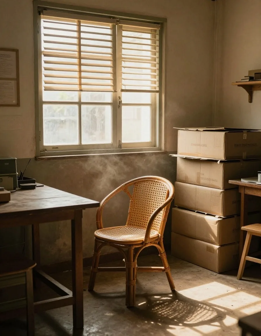 Work table and stacked cartons inside the IndoVigor workshop office in Bandung